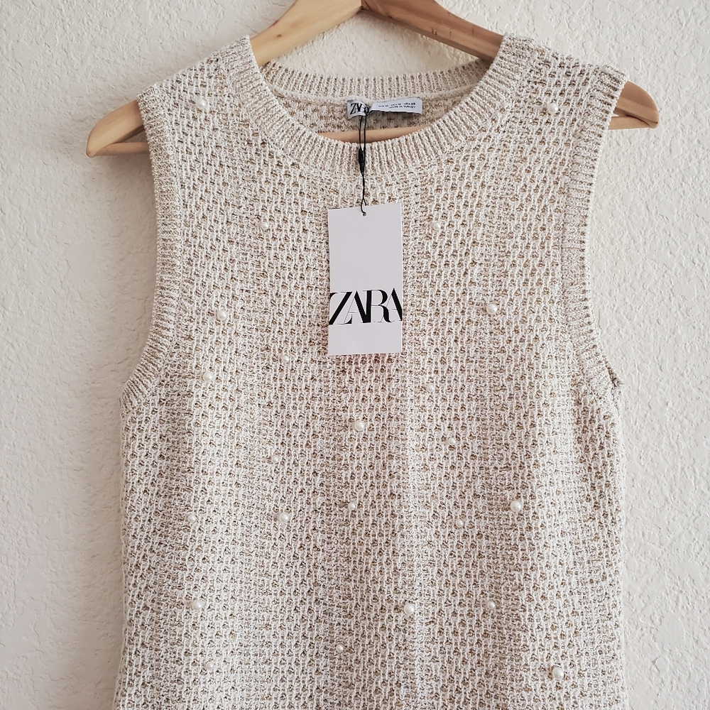 ZARA PEARL KNIT MINI DRESS SIZE M - Picture 14 of 14